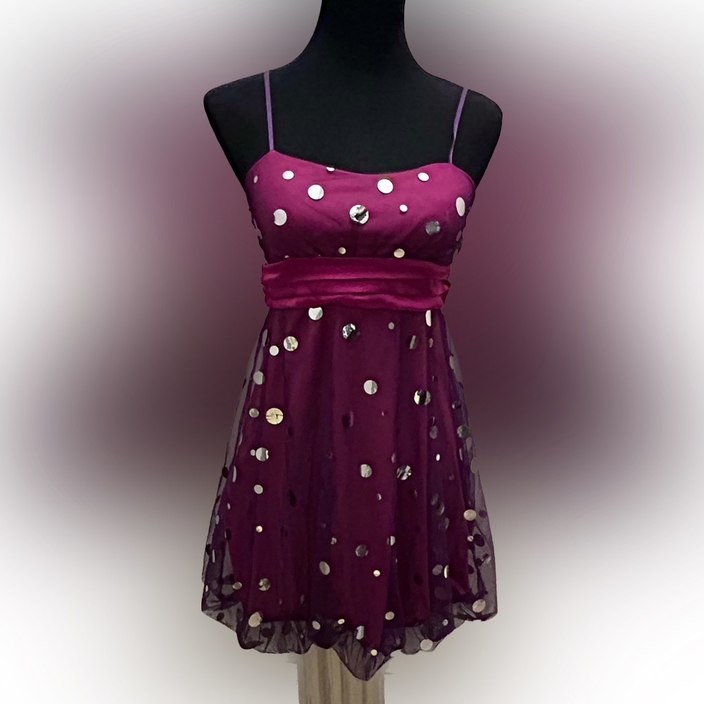 50%offw❤️ Jung Kim vintage Polka Dot mirror metallic purple U.S.A XS prom Bb